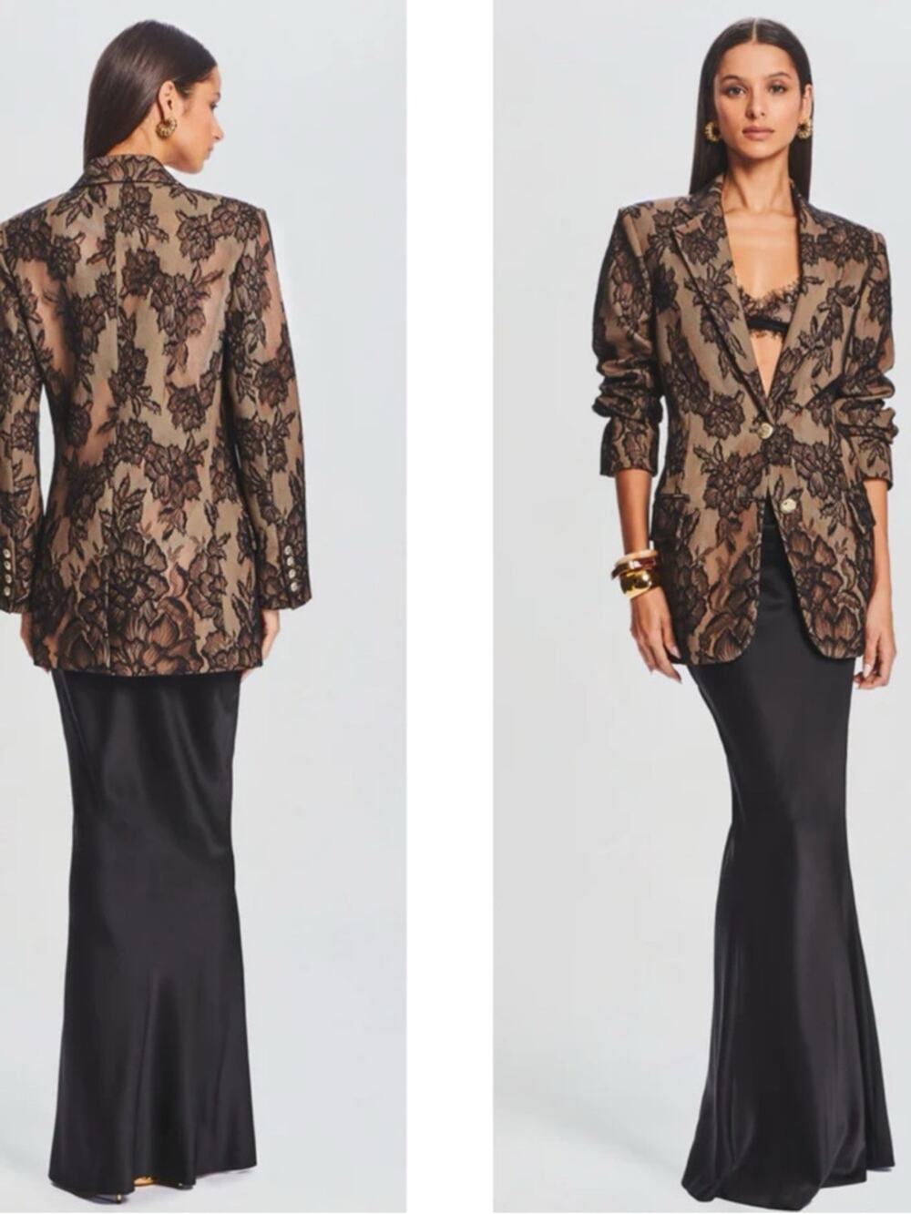 RETROFETE Ophelia Lace Long Line Black and Tan Blazer Size XS